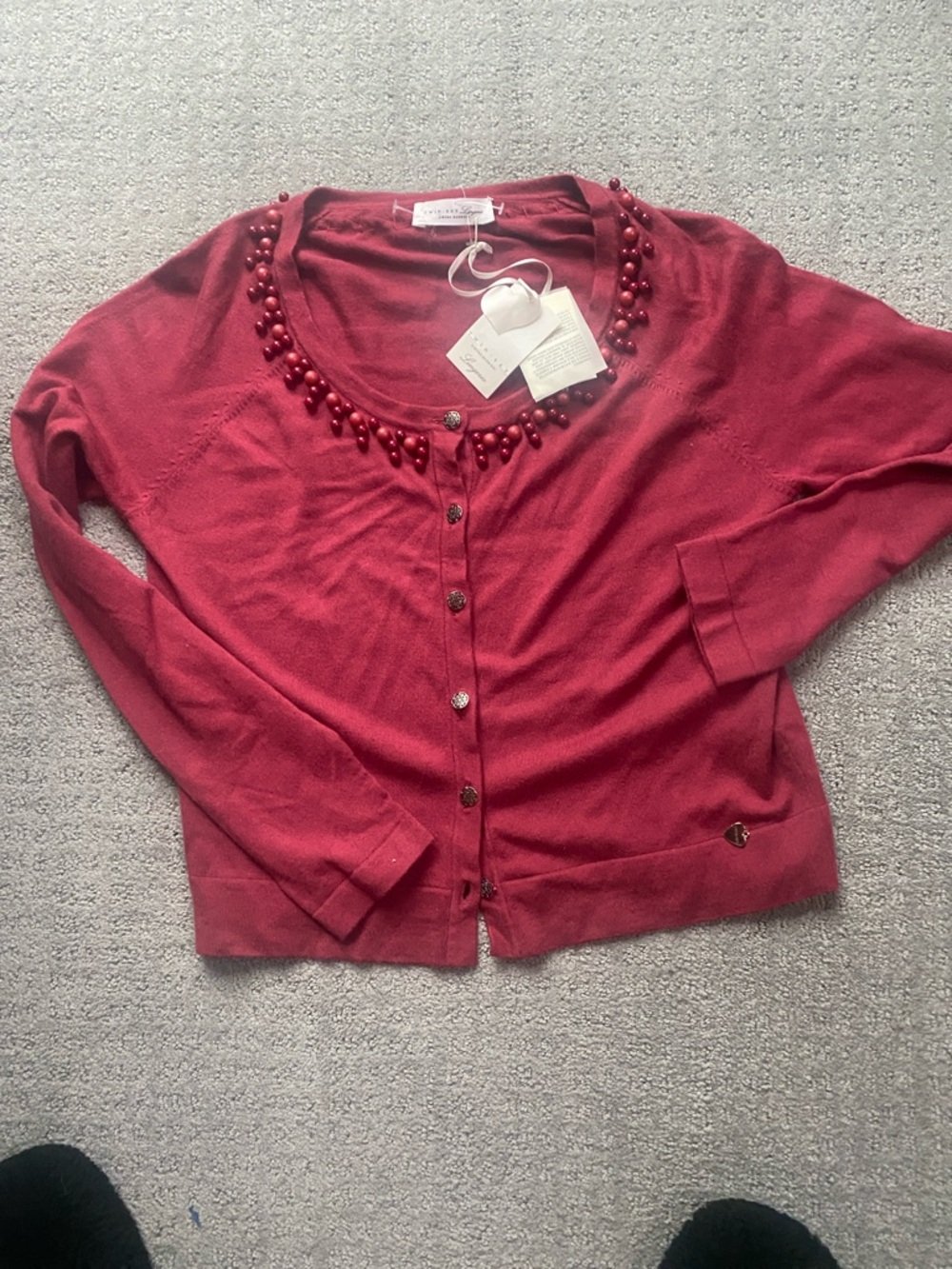 Beaded Scoop-Neck Cardigan Sweater - Women's Red Size L
